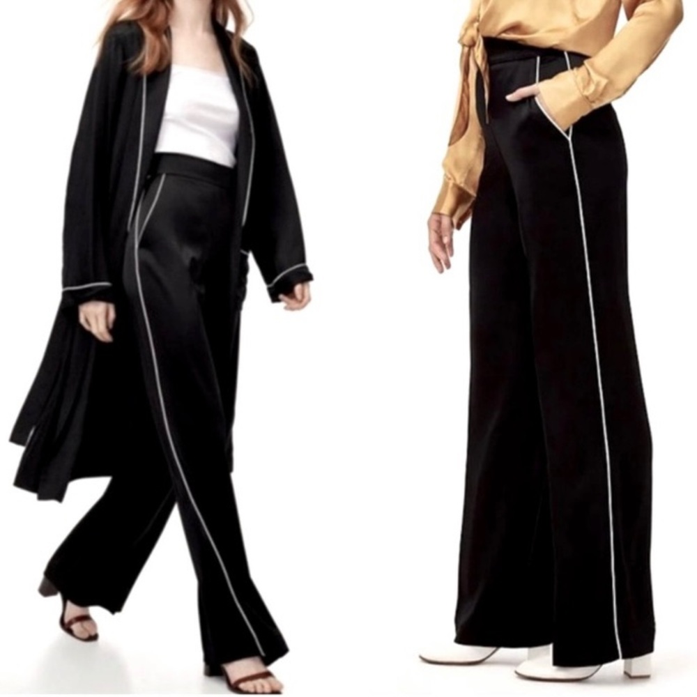 Aritzia Wilfred Clarisse Satin Pants Women’s Size 0 Wide Leg Silk Trim Elegant